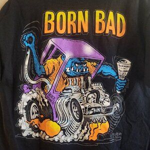 Rat Fink Shirt Mens Large Black Born Bad Ed Big Daddy Roth Hot Rod Graphic Buick